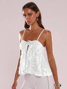 SHEIN BAE Áo hai dây sequin thời trang dành cho nữ, mùa hè - trắng - Xem 6