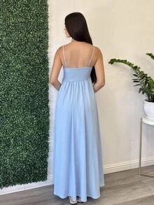 Andrea Bello 女式褶皱无袖连衣裙，度假风格，春夏，女式夏季服装，女式沙滩服装，女式，春假，女式演唱会服装，波西米亚风，狂欢服装，热带度假，节日，浪漫女式夏季连衣裙，波西米亚风女式连衣裙，女式热带连衣裙，女式连衣裙，度假新品女式连衣裙 - 藍色 - 查看 2