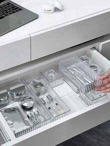 1pc Drawer-Integrated Cosmetics Divided Storage Box - Organizing Box - Makeup Counter - Desktop Storage Box For Skincare Products - Transparent - Suitable For Bedroom And Bathroom. - Multicolor - View 9