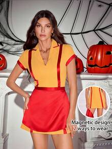 SHEIN Tall Váy hóa trang nữ, trang phục Halloween cổ điển phù hợp cho các bữa tiệc, cỡ lớn - Màu vàng - Xem 12