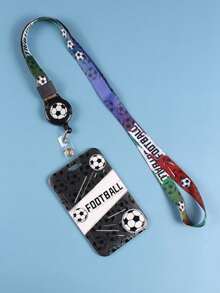 SHEIN 1PC 2PCS Sliding Football Card Holder With Embossed Design For Students - Protective ID Case With Adjustable Lanyard For Campus Meal Cards And IC Cards - Multicolor - View 4