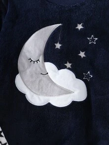 女孩加大号月亮睫毛和星星刺绣羊毛运动衫搭配星星印花羊毛裤睡衣套装 - 彩色 - 查看 5
