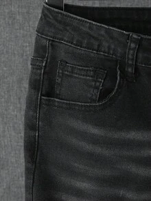 SHEIN Tween Boy Fashion Black Streetwear School Back-To-School Summer Y2k Vintage Ripped Frayed Skinny Jeans Kids Stretch Denim Pants Comfortable Dailywear - Black - View 5