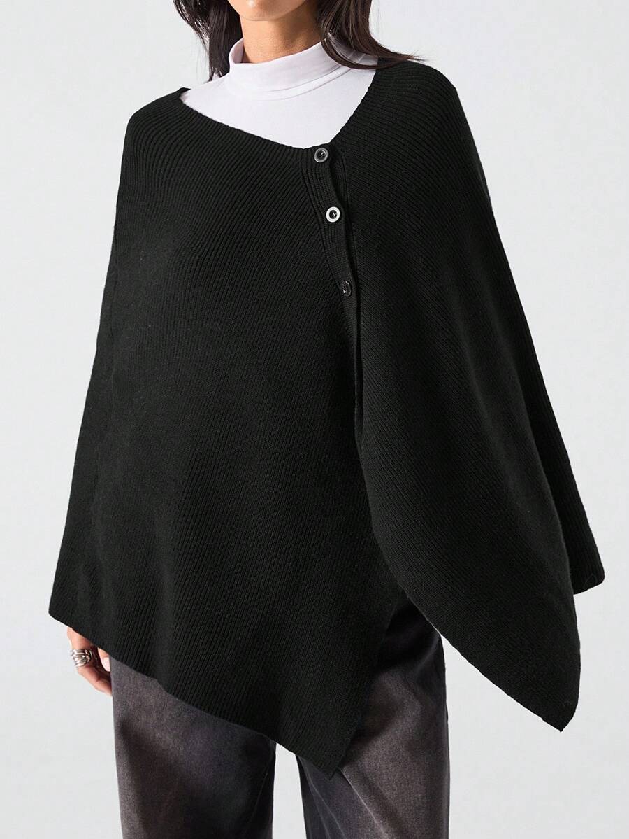 LYSMO Suéter de punto de unicolor casual de moda para mujer - Negro - Ver 1