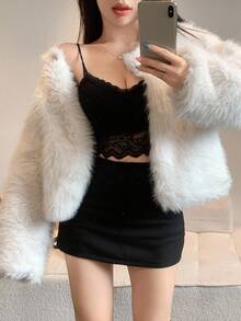 DAZY Women's Korean Style Solid Color Fluffy Jacket Fall/Winter Fluffy Coat - White - View 2