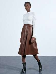 Maija Chân váy nữ màu nâu cổ điển, vạt bất đối xứng, có khóa kim loại điều chỉnh được, trang trí đẹp mắt, thích hợp cho lễ hội, tiệc tùng, ngày Valentine, đi học, lễ hội âm nhạc, các dịp trang trọng, đi làm trong thành phố. - màu nâu - Xem 4