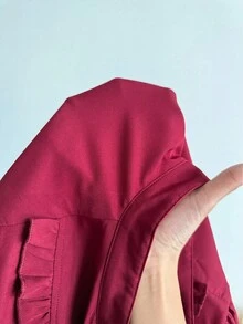 Sunspun Plus Size Ruffled Hem Long Sleeve Casual Solid Color Drawstring Waist Comfortable Shirt - Burgundy - View 6