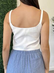 Andrea Bello Elegant tailliertes Ärmellos-Top im französischen Stil mit hochwertigem U-Ausschnitt für Frauen - Weiss - Übersicht 2