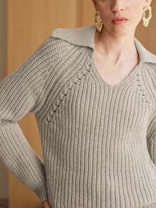 Uhlyne Uhlyne Women's Grey Pullover Sweater,Elegant Raglan Long Sleeve Loose Knit Top,Casual Solid Color Minimalist Autumn Work Clothes For Daily Commute,Winter - Khaki - View 8