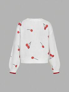 Skyraze Women's Cherry Print Crew Neck Casual Pullover Sweater In Fall/Winter - White - View 2