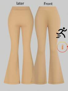 Celana Legging Kasual Model Lebar dengan Pinggang Elastis Warna Polos untuk Remaja Perempuan, Cocok untuk Musim Gugur dan Musim Dingin - Aprikot - View 1