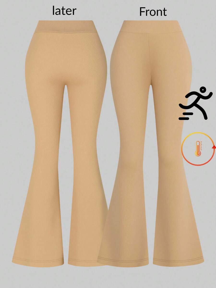Celana Legging Kasual Model Lebar dengan Pinggang Elastis Warna Polos untuk Remaja Perempuan, Cocok untuk Musim Gugur dan Musim Dingin - Aprikot - View 1