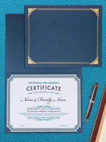 SHEIN 1 件/6 件/10 件/20 件证书文件夹，海军蓝证书封面，证书文件夹，带金箔边框的证书文件夹，信纸尺寸 21.59 厘米 X 27.94 厘米，证书，证书，文件，奖品盒