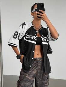 SHEIN Unity Women's Casual Minimalist Versatile Bomber Jacket, Mesh T-Shirt, American Street Style, Spring/Summer