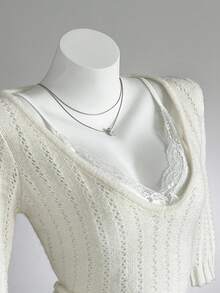 SHEIN Unity Minimalist Solid Color V-Neck Casual Relaxed Fit Women Sweater - Apricot - View 4