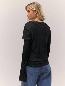 MUSERA Áo hai lớp tay dài tay ngắn, thích hợp cho mùa thu, phong cách cổ điển, dễ thương, đồng quê, nhà tranh, thường ngày, mặc nhà thoải mái, màu caramel, thanh lịch, phù hợp cho các kỳ nghỉ, tiệc tùng, mùa xuân và hè. - màu đen - Xem 3
