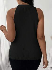 SHEIN Frenchy Plus Size Solid Color V-Neck Button Front Casual Sweater Vest Autumn Winter Clothes For Women Fall - Black - View 2