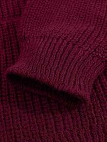 SHEIN Tall Tall Size Casual Rib Knit Crew Neck Women Sweater Everyday School Fall - Burgundy - View 5