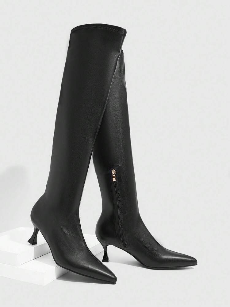 CUCCOO SZL Women's Autumn/Winter New White Fashion Super High Over-The-Knee Boots, Versatile Pointed Toe Kitten Heel Elegant Minimalist Stretch Tall Boots, Christmas & Spring Footwear