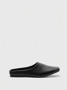 CUCCOO BIZCHIC 棕色编织材质时尚女式方头一脚蹬平底凉鞋 - 黑色 - 查看 7