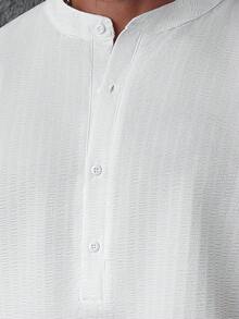 Manfinity CasualCool 2 件男士纯色短袖衬衫和抽绳裤套装，音乐节、夜总会酒吧、男朋友/丈夫礼物、周年纪念礼物、男士休闲上衣和下装套装，老款 - 白色 - 查看 6