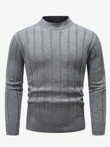 Manfinity Mode Men's Casual Solid Color Mandarin Collar Long Sleeve Sweater, Autumn/Winter, Old Money - Multicolor - View 1