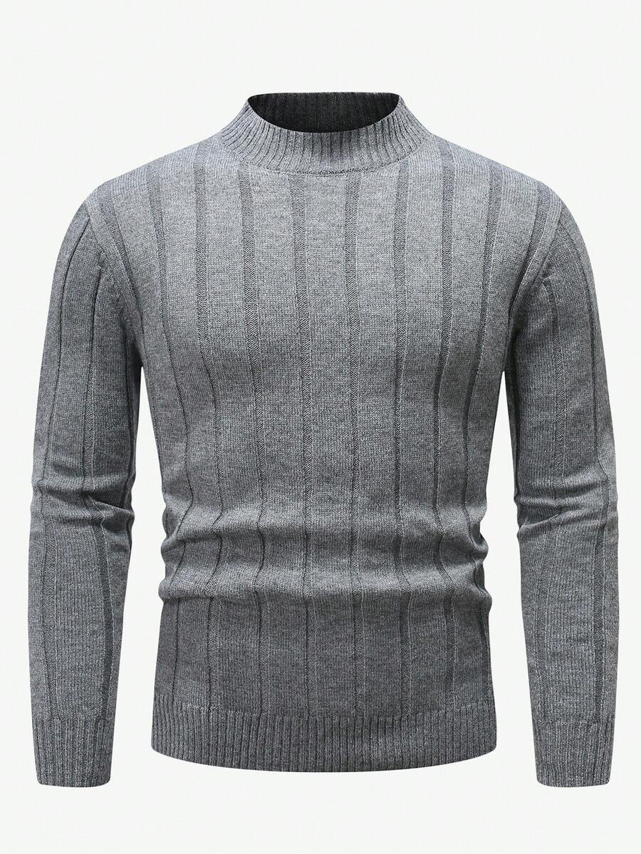 Manfinity Mode Men's Casual Solid Color Mandarin Collar Long Sleeve Sweater, Autumn/Winter, Old Money - Multicolor - View 1