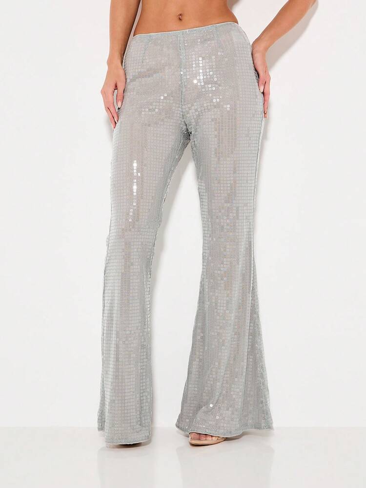 KIZN Sequin Flare Palazzo Pants With Bell Bottom