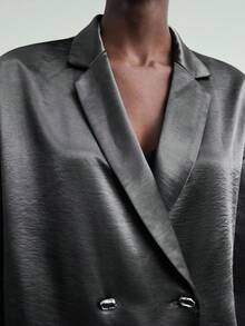 Maija Blazer croisé élégant de couleur unie pour femme - Gris foncé - Voir 9