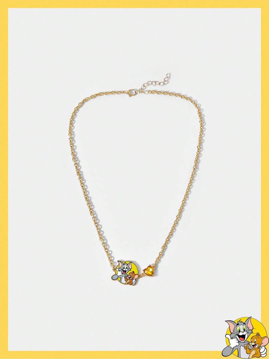 TOM & JERRY X SHEIN 1 chiếc vòng cổ họa tiết hoạt hình thời trang - Vàng - Xem 1