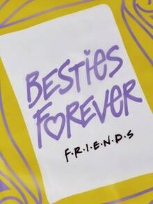 FRIENDS X SHEIN Purple RPET Letter & Frame Print Foldable Reusable Shopping Bag, Gift , Purple - Purple - View 3