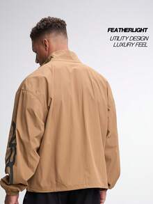 Letter Print Stand Collar Pocket Zip-Up Long Sleeve Jacket - Yellow - View 2