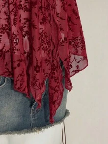 SHEIN ICON 女士花卉纹理无袖背心，深红色蕾丝上衣，适合感恩节和圣诞节穿着。 - 紅色 - 查看 10
