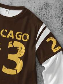 SHEIN CHICAGO, 23, MARRON, Sweat-shirt-shirt ample à manches longues style minimaliste casual pour garçon préadolescent, convient pour l'automne/l'hiver - Multicolore - Voir 5