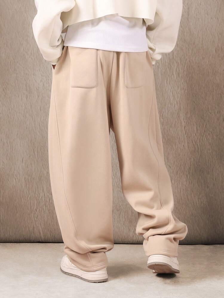 SUMWON Heavyweight Loose Fit Paneled Sweatpants With Elastic Cuffs Plain
