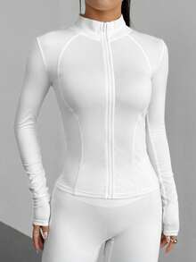 DAZY Women's Slim Fit Waist Drawstring Casual Sports Jacket - White - View 3