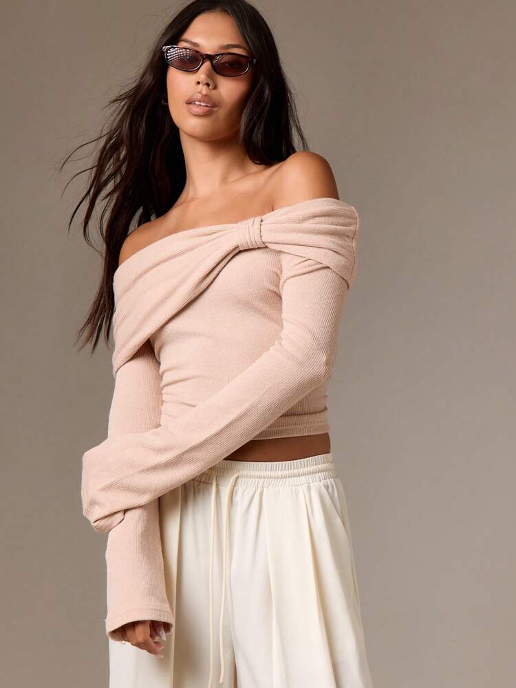 Off Shoulder Ribbed Knit Top