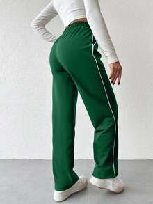 EURMUSE Women's Casual Versatile Contrast Trim Sweatpants - Dark Green - View 2