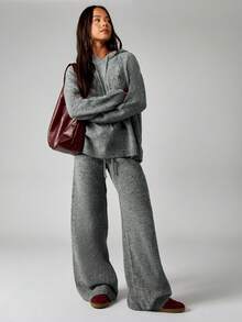 MISSGUIDED Oversized Knitted Hoodie With Embroidered Logo Drawstring Pullover Casual Long Sleeve Cozy Winter Sweater - Grey - View 4