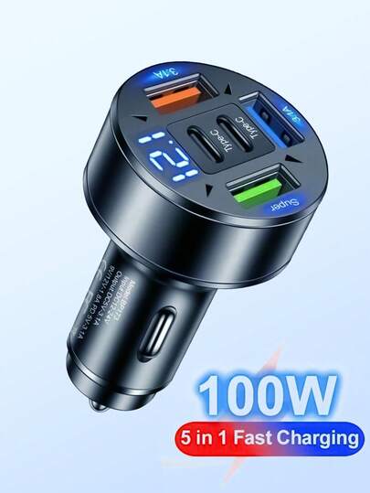 100W 3USB 2Type-C Car Charger Fast Charging PD QC3.0 USB C Car Phone Charger Type C Adapter In Car Compatible With Iphone