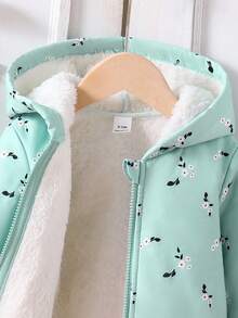 SHEIN Playful Pals 女婴秋冬新款休闲可爱粉色碎花保暖防风外套加厚保暖连帽大衣 - 霧霾藍 - 查看 5