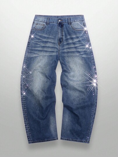 NEON BLANC Rhinestone Embellished Flared Leg Casual Jeans