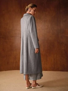 MOTF PREMIUM WOOL ELEGANT LONG OVERCOAT WITH LAPEL, DOUBLE-BREASTED, RHINESTONE DECOR, AUTUMN/WINTER - Grey - View 4