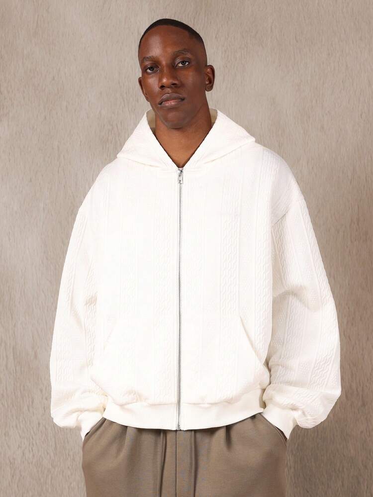 Essential Quilted Zip Hoodie With Side Pockets And Textured Pattern