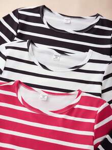 Snug Zone Casual Striped Short Pajama Sets With Round Neck And Short Sleeves For Tween Girls - Multicolor - View 3
