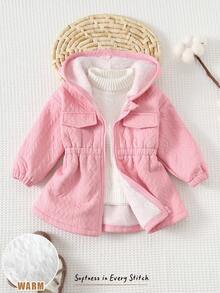 Cozy Pixies Little Girls Dusty Pink Quilted Long Sleeve Hooded Coat With Zipper And Flared Hem Warm Polyester Outerwear For Baby Girls Fall Winter