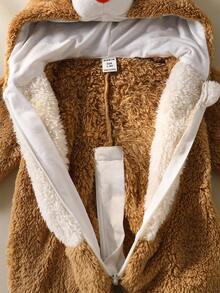 SHEIN Newborn Deer Shaped Outfit, Cute Christmas Deer Horn Plush Long Sleeve Jumpsuit Fall Winter