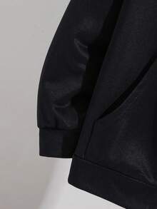 Chaqueta con capucha estilo universitario y parches en los bolsillos, informal y deportiva, adecuada para niños, vuelta al colegio, uso diario, colegio, viajes y deportes, color negro para otoño e invierno - Negro - Ver 5