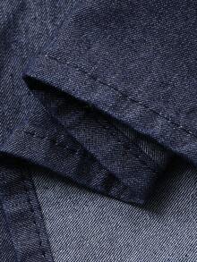 DAZY 女式夏季挂脖长款休闲牛仔连衣裙，度假风格 - 深色水洗藍 - 查看 7