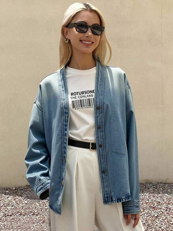 DAZY Fashionable Retro Versatile Loose Women Denim Jacket And Coat